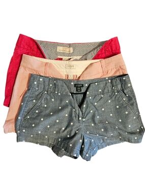 J. Crew Bundle Women’s Polka Dot Chambray Shorts with Pink & Coral Pair